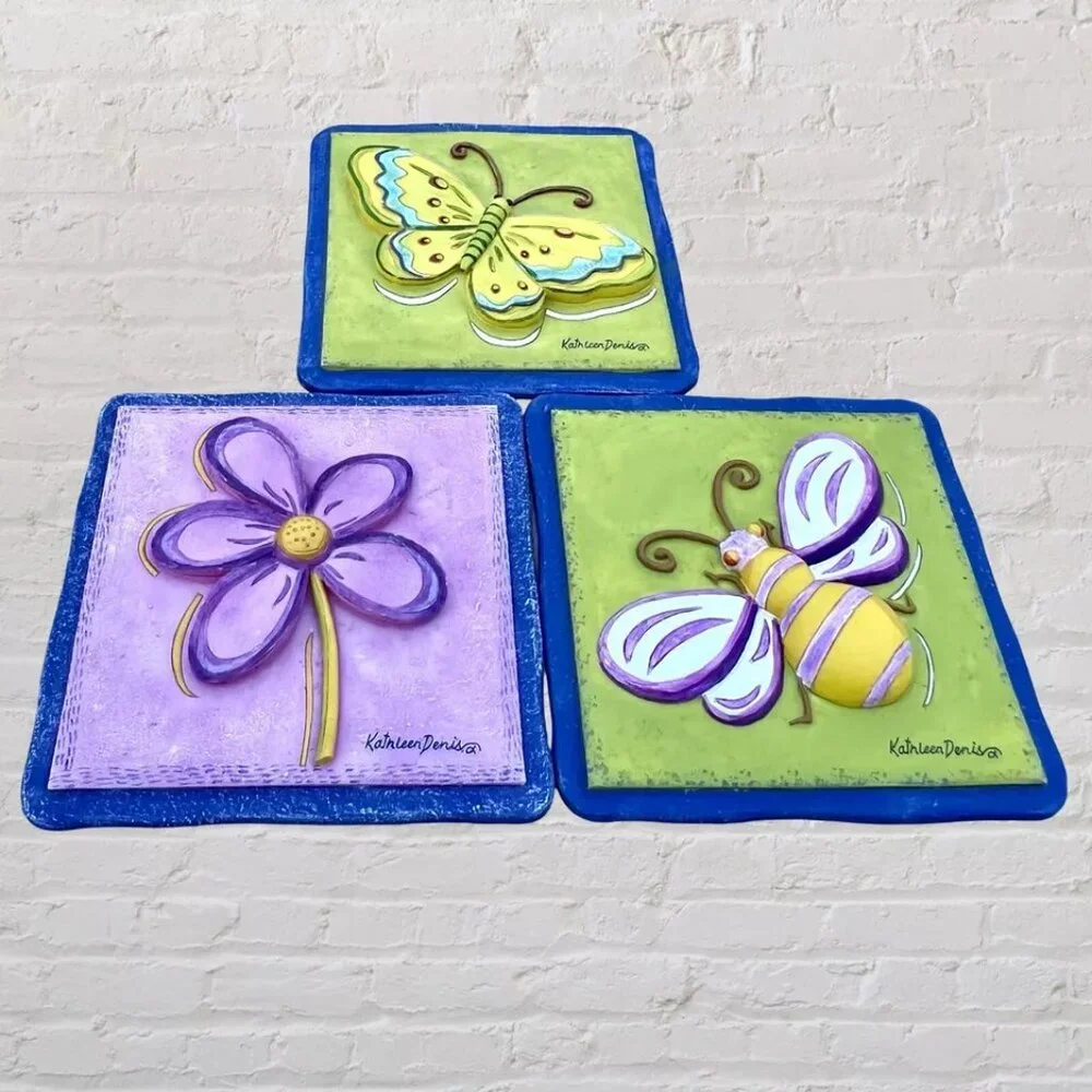 Kathleen Denis Wall Plaques Hanging Art‎ Butterfly Bee Flower 5 1/2